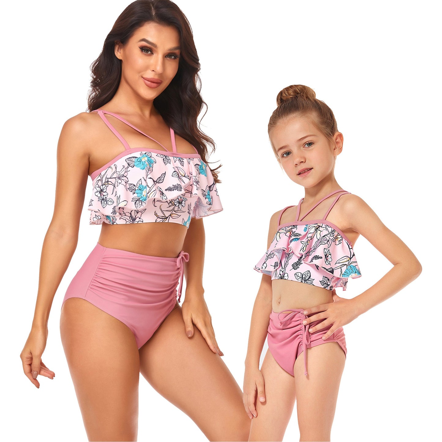 New Swimsuit High Waist Drawstring Bikini Ruffle Lined Swimsuit Parent Child Swimsuit